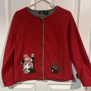 CB Casual Granny Core Christmas Cardigan Sweater Red Polyester Size Small